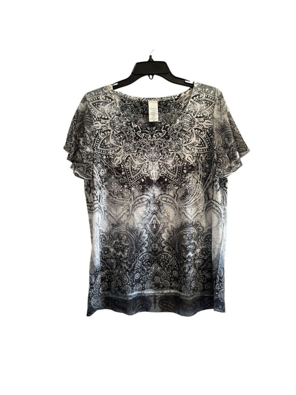 Time & Tru Southwestern Blouse Womens M 8-10 Black & White Lightweight